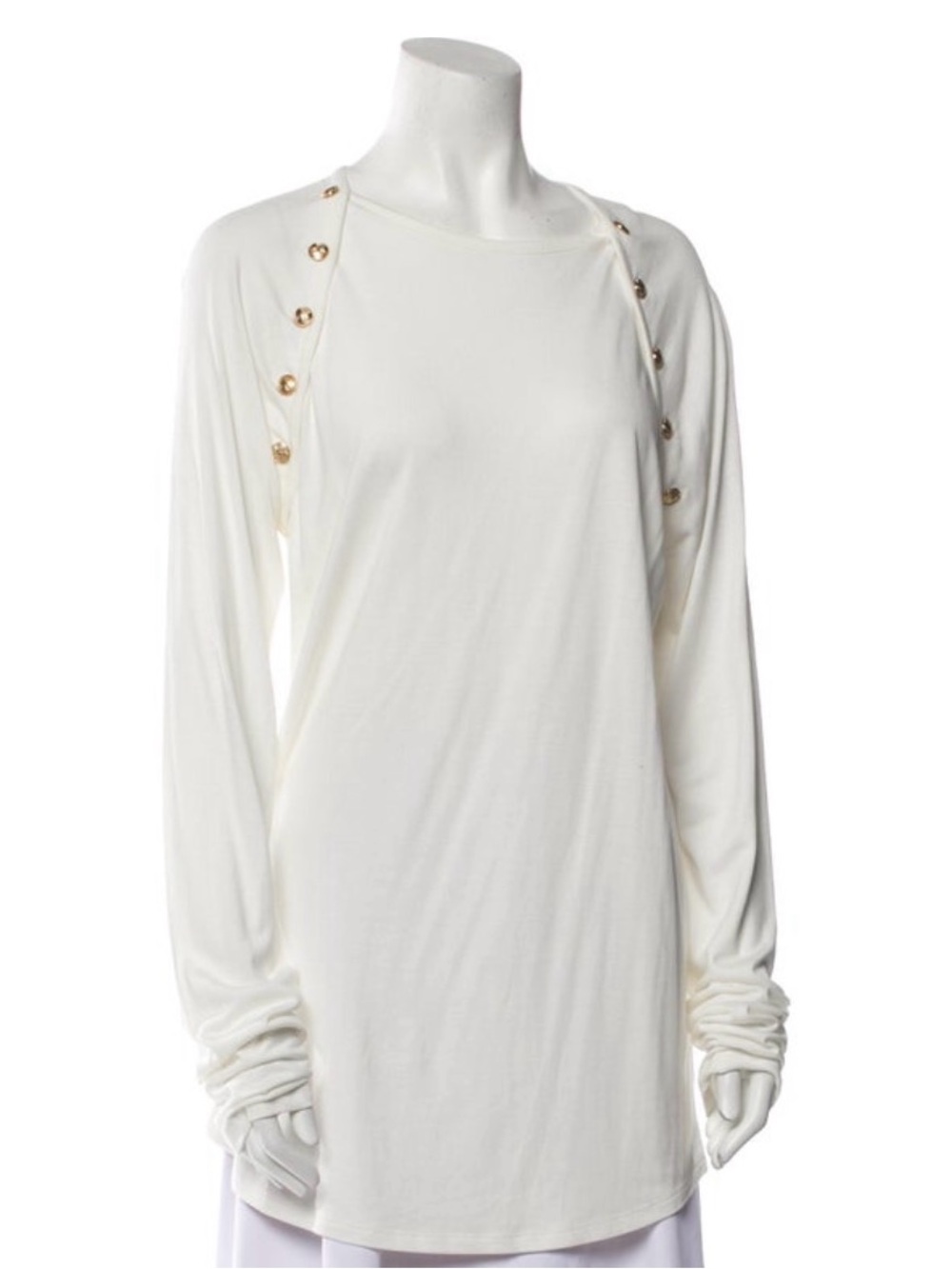 Balmain Ivory Long Sleeve Top with Gold Buttons